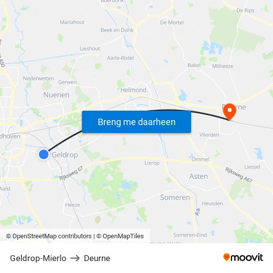 Geldrop-Mierlo to Deurne map