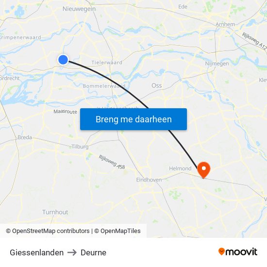 Giessenlanden to Deurne map