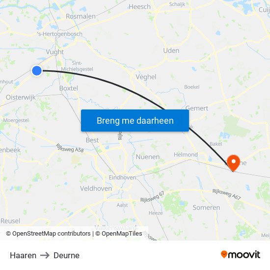 Haaren to Deurne map