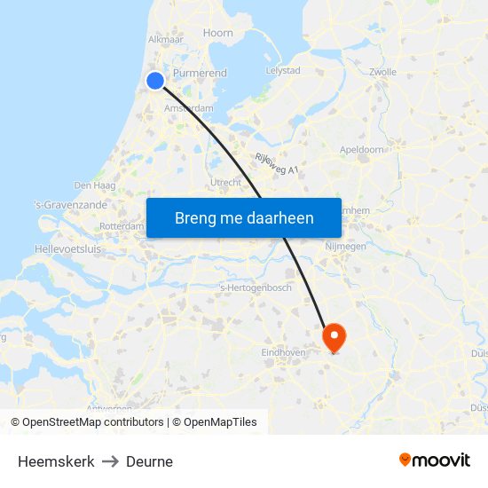 Heemskerk to Deurne map