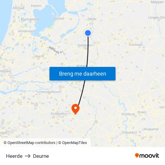 Heerde to Deurne map