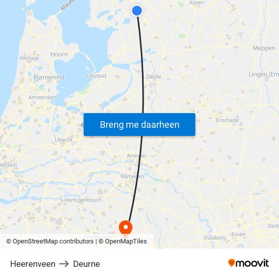 Heerenveen to Deurne map