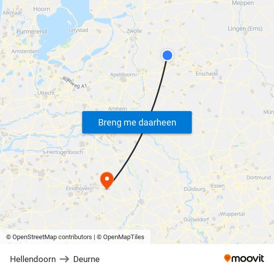 Hellendoorn to Deurne map