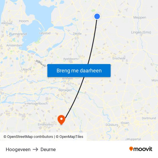 Hoogeveen to Deurne map