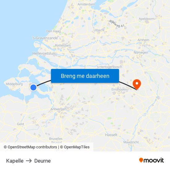 Kapelle to Deurne map