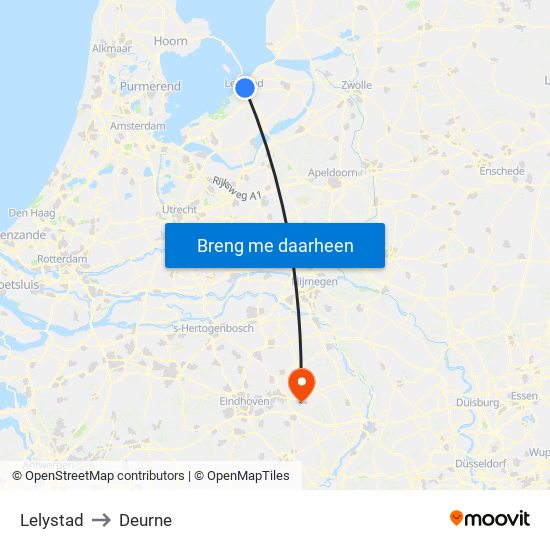 Lelystad to Deurne map