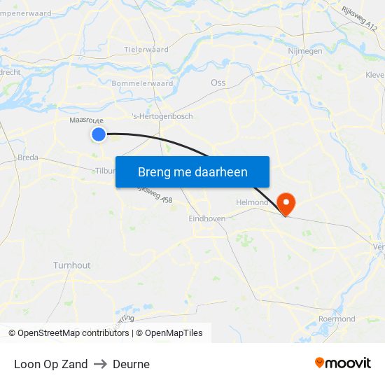 Loon Op Zand to Deurne map