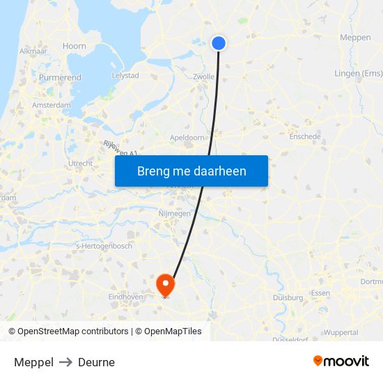 Meppel to Deurne map
