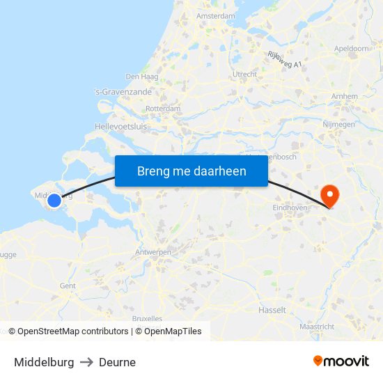 Middelburg to Deurne map