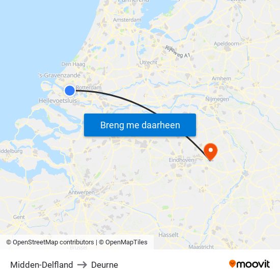 Midden-Delfland to Deurne map