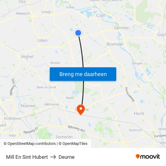 Mill En Sint Hubert to Deurne map