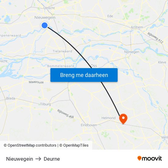 Nieuwegein to Deurne map