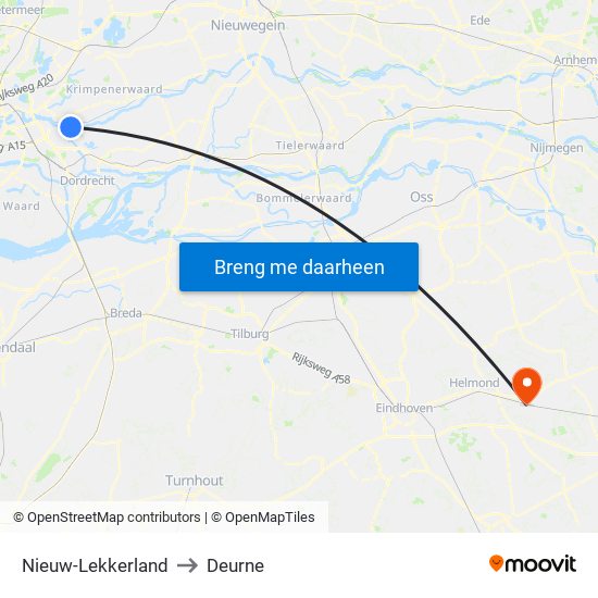 Nieuw-Lekkerland to Deurne map