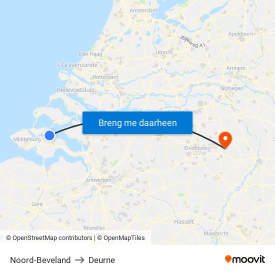 Noord-Beveland to Deurne map