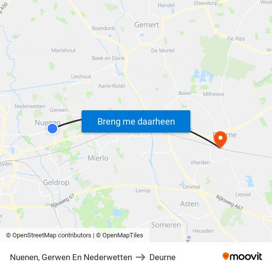 Nuenen, Gerwen En Nederwetten to Deurne map