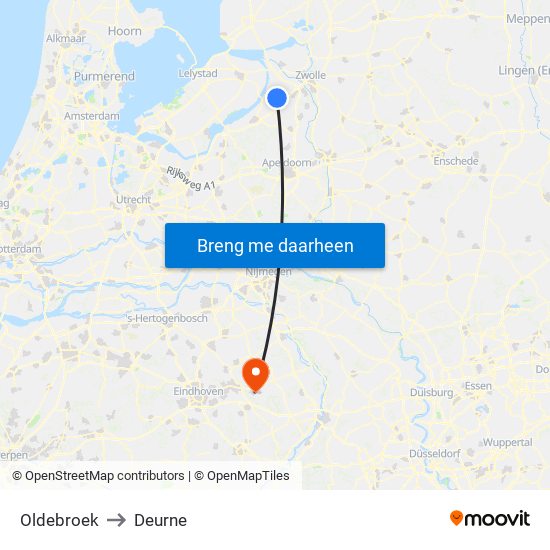 Oldebroek to Deurne map