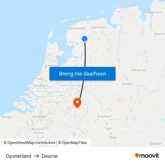 Opsterland to Deurne map