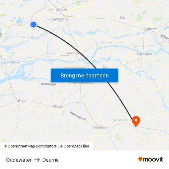 Oudewater to Deurne map