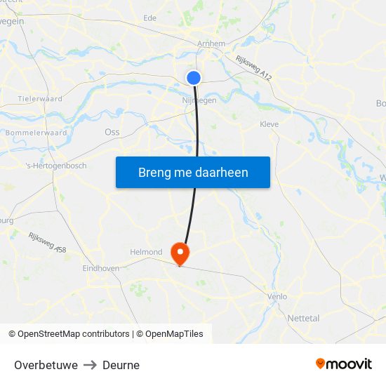 Overbetuwe to Deurne map