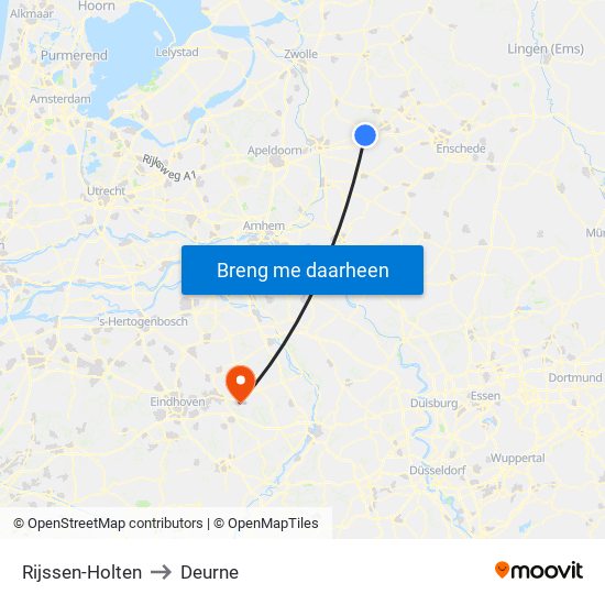 Rijssen-Holten to Deurne map