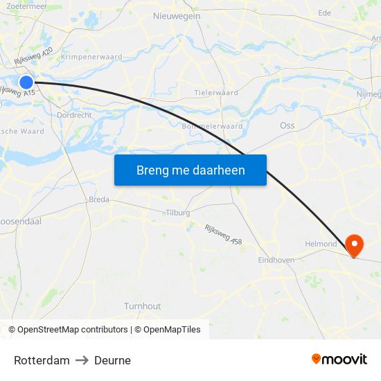 Rotterdam to Deurne map