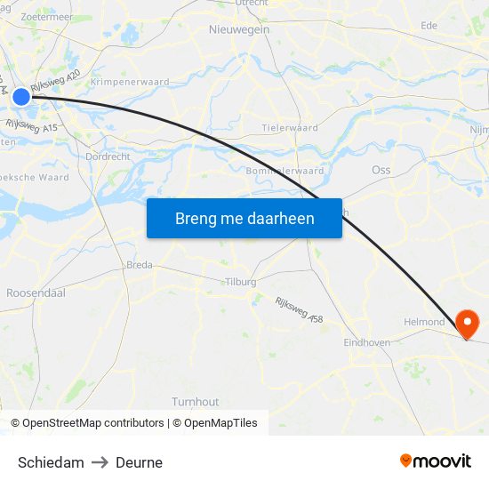 Schiedam to Deurne map