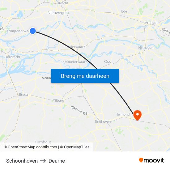 Schoonhoven to Deurne map