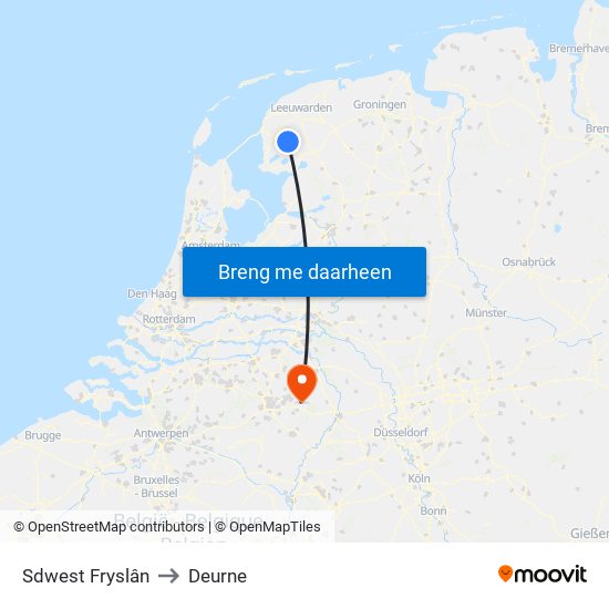 Sdwest Fryslân to Deurne map