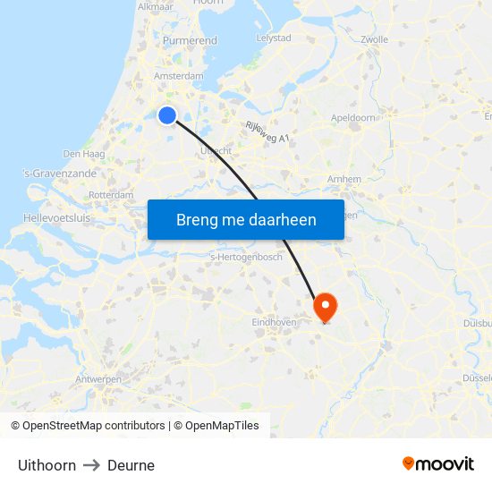 Uithoorn to Deurne map