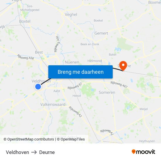 Veldhoven to Deurne map