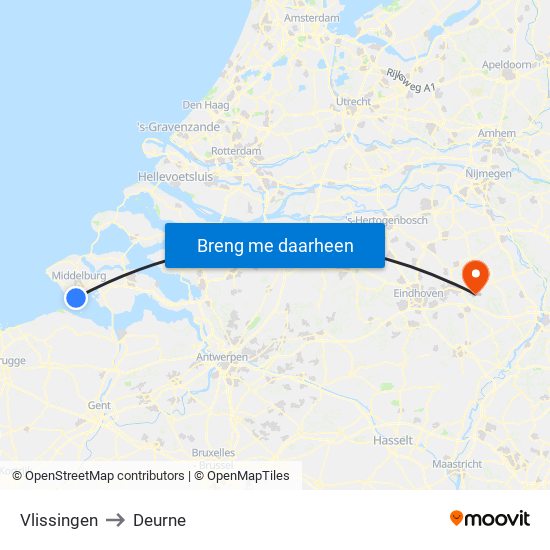 Vlissingen to Deurne map