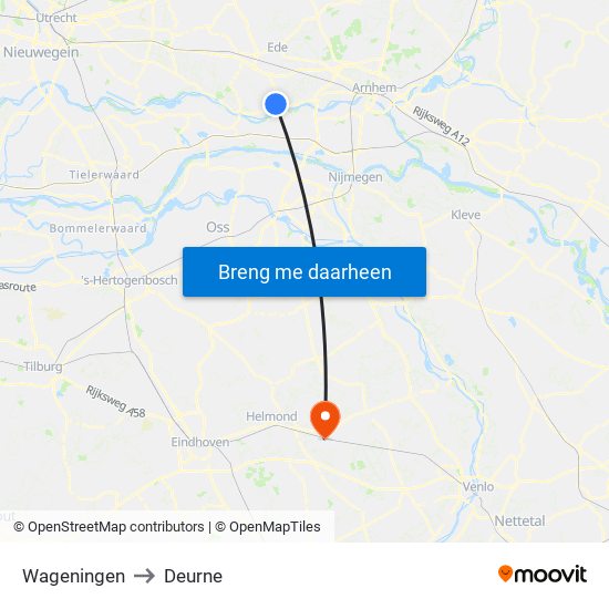 Wageningen to Deurne map