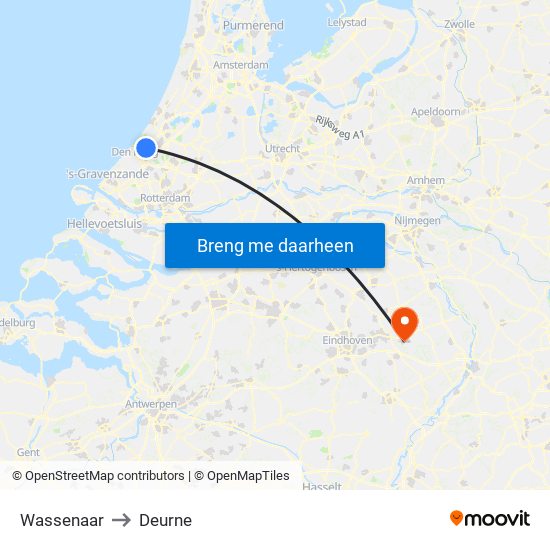 Wassenaar to Deurne map