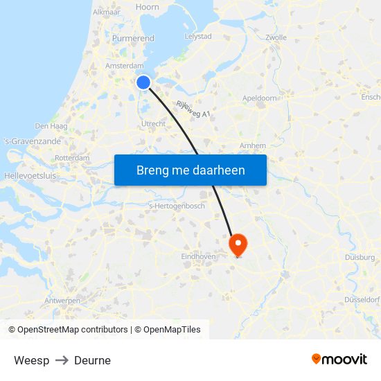 Weesp to Deurne map