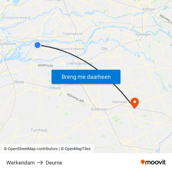 Werkendam to Deurne map