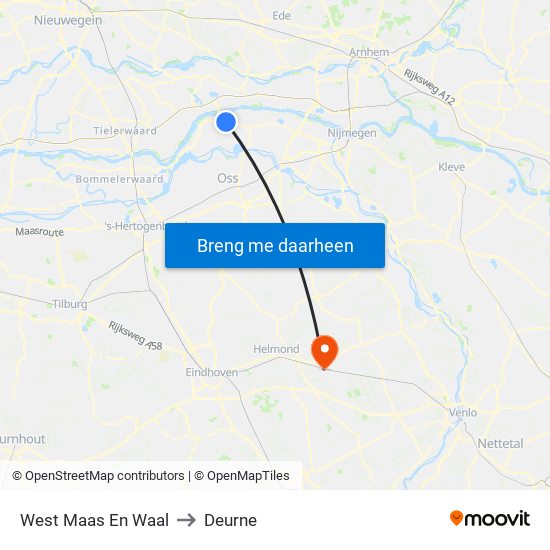 West Maas En Waal to Deurne map