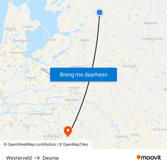 Westerveld to Deurne map