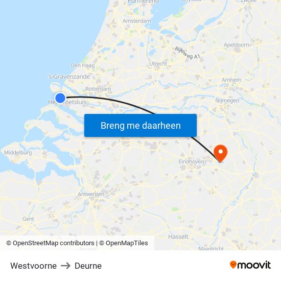 Westvoorne to Deurne map