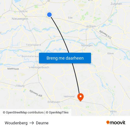 Woudenberg to Deurne map