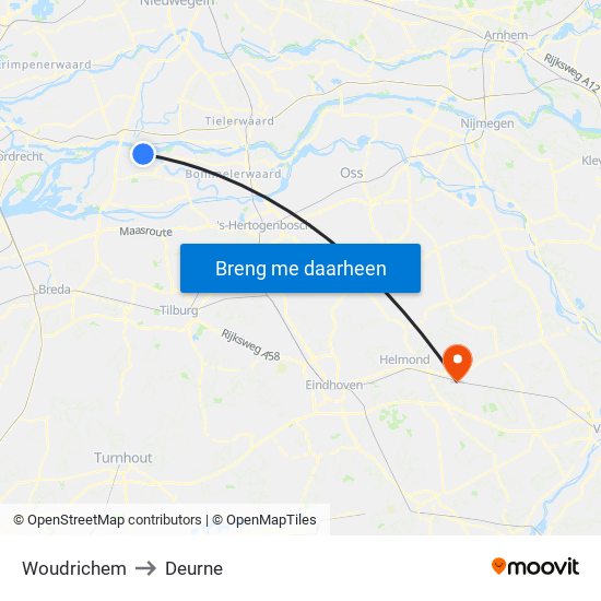 Woudrichem to Deurne map