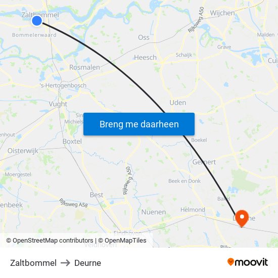 Zaltbommel to Deurne map