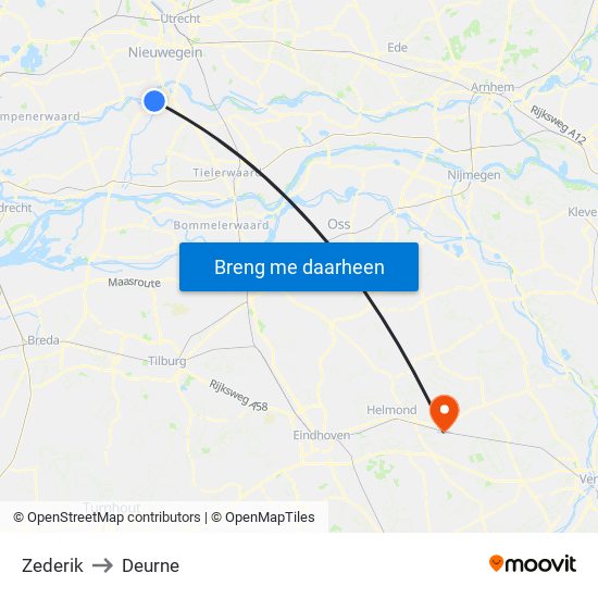 Zederik to Deurne map