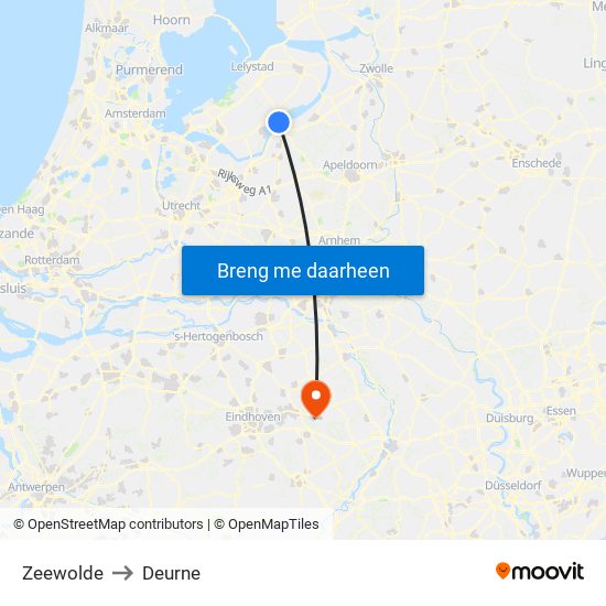 Zeewolde to Deurne map