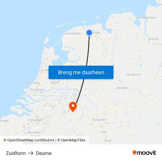 Zuidhorn to Deurne map