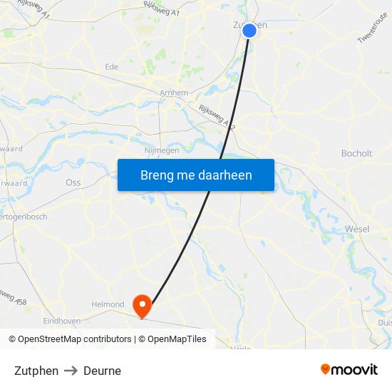 Zutphen to Deurne map