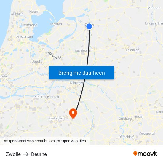 Zwolle to Deurne map