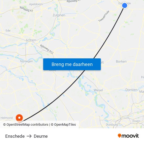 Enschede to Deurne map