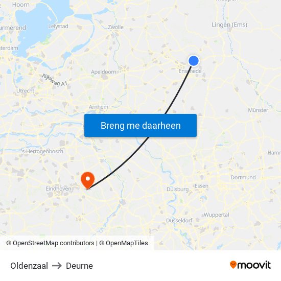 Oldenzaal to Deurne map