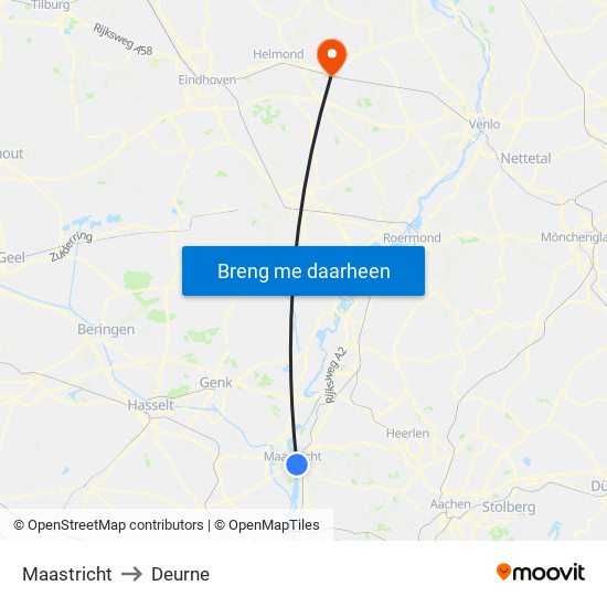 Maastricht to Deurne map