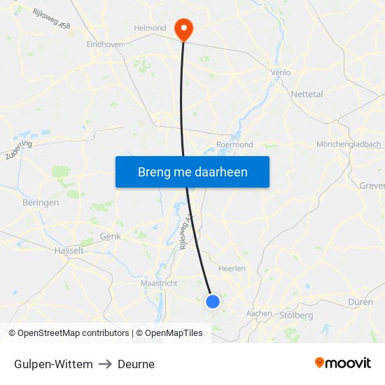 Gulpen-Wittem to Deurne map